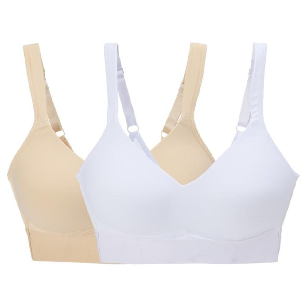 Rhonda Shear 2 Pk Molded Cup Bra with Wrap Back Size XL White Beige Lounge 679.2